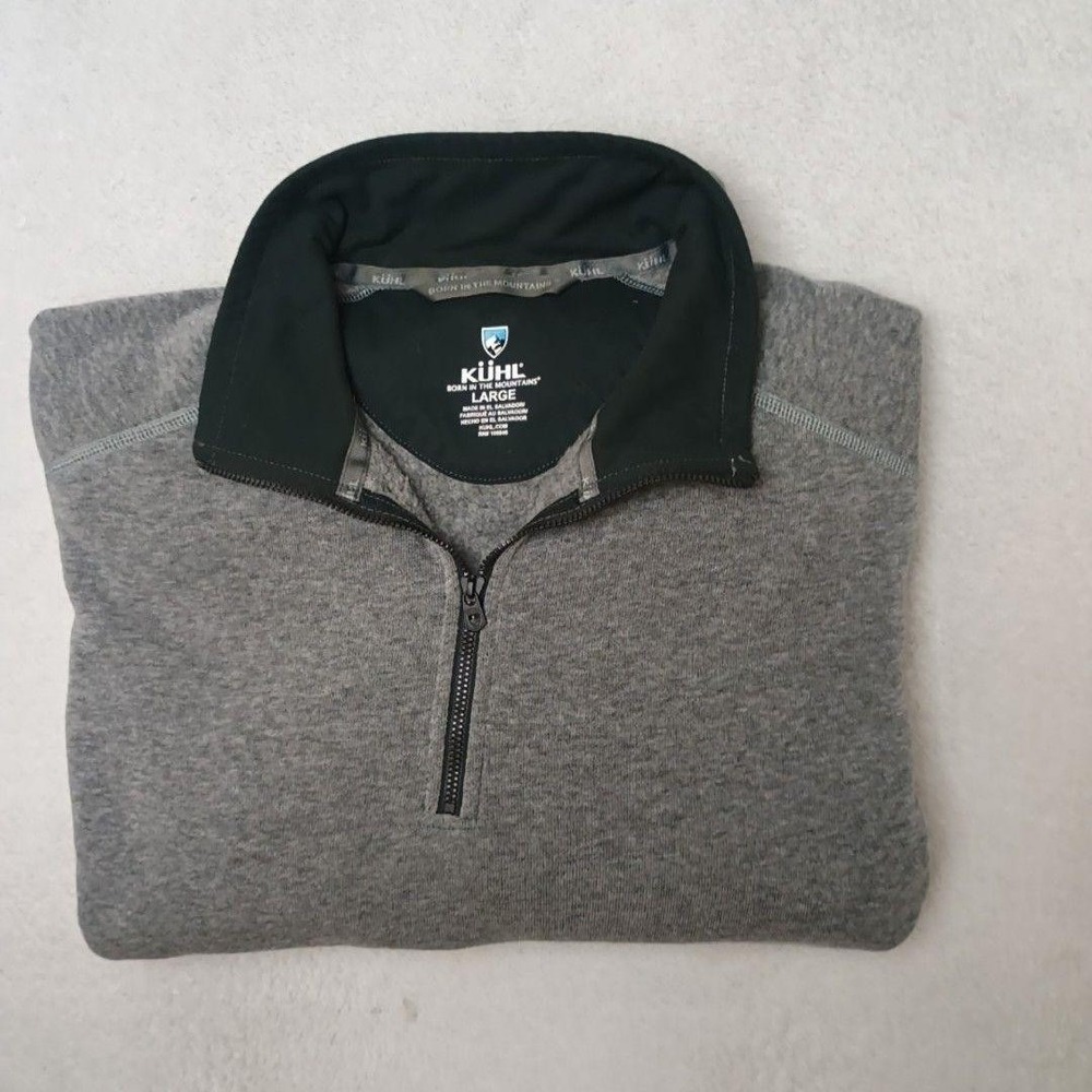 Kuhl Sweater Mens L Gray Revel 1/4 Zip Mock Neck Pullover Hiking Acrylic 3007